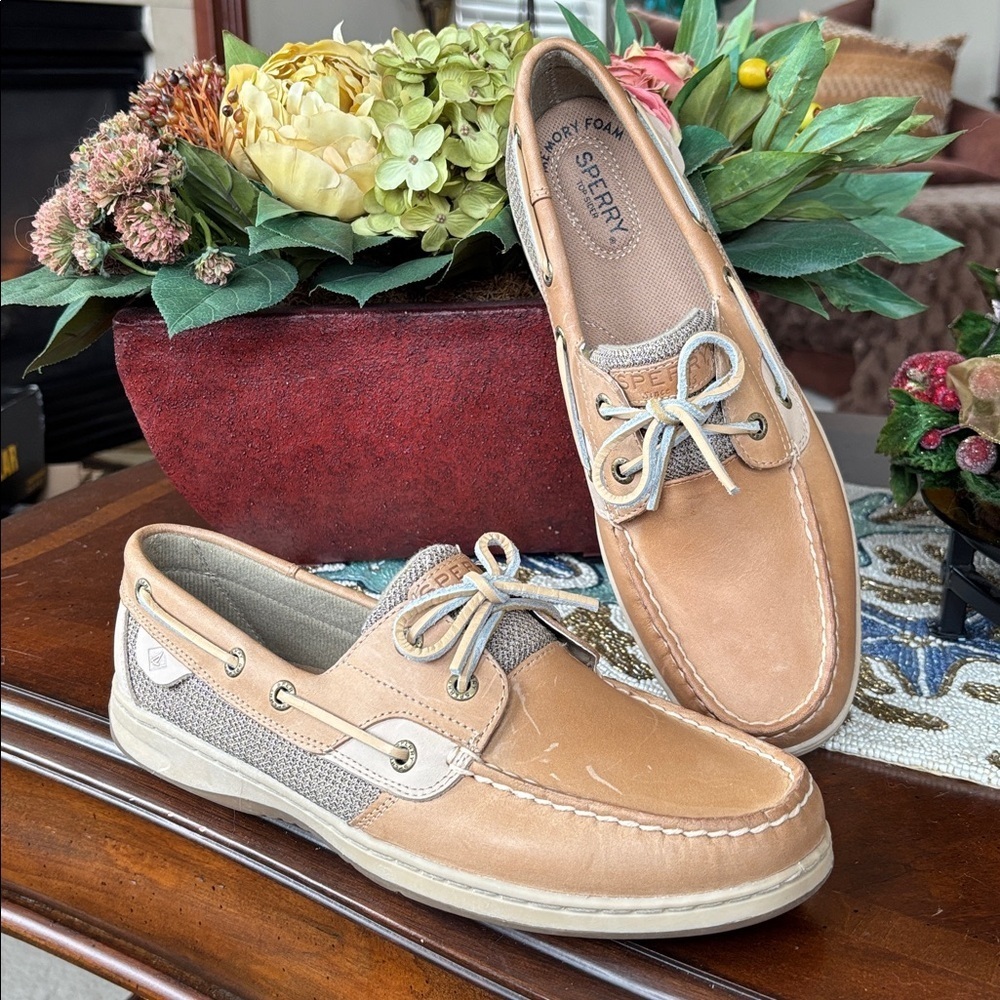 Brand New Sperry Top Siders Bluefish 2 Eye Boat Shoes Linen Oat Leather Loafers